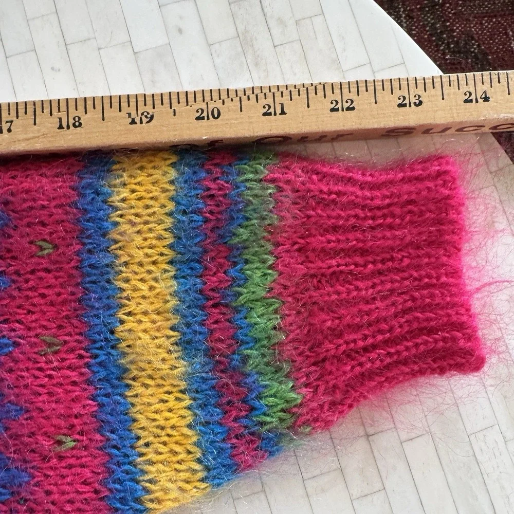Vtg 80s Pink Mohair Sweater Mock Neck Sz‎ S Bright Colorful Neon Xmas Holiday